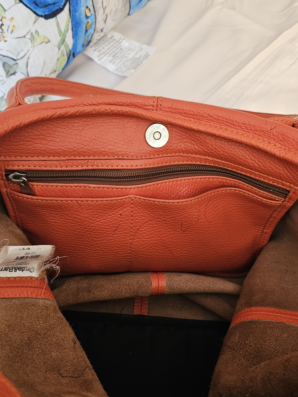 Orange Leather Tote Bag - Classic Carryall - Picture 5 of 11